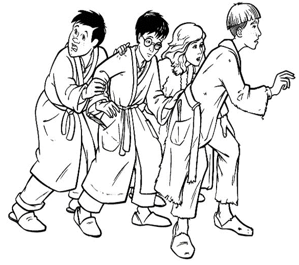 coloriage harry potter a la queue leu leu avec ses amis